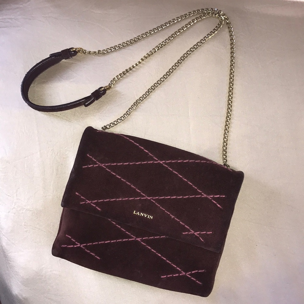 Lanvin Mini Sugar Bag In Suede Calfskin - Burgundy